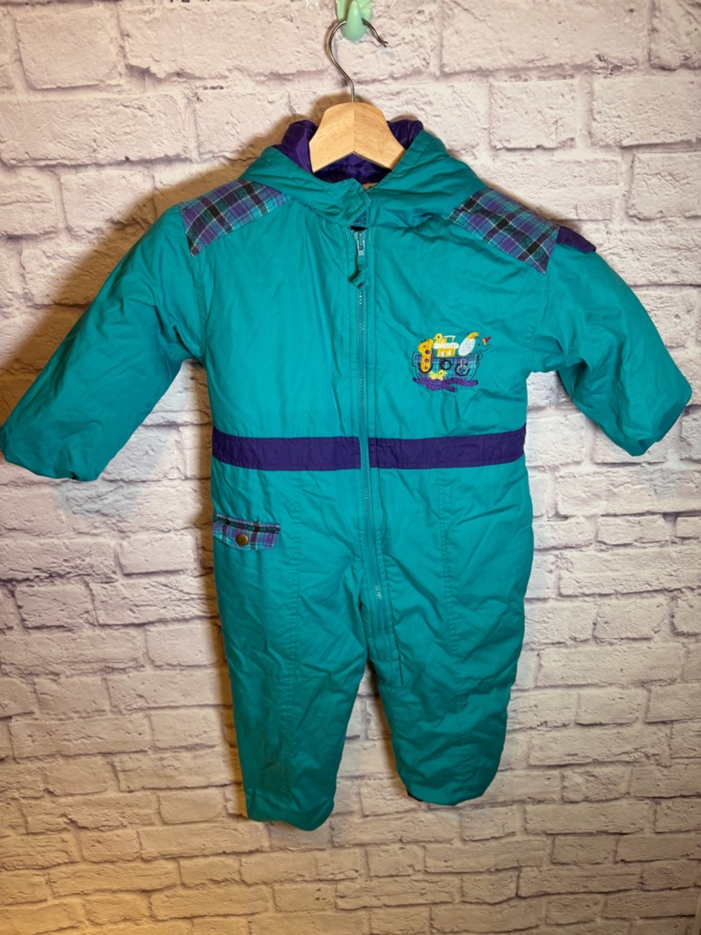 Vintage 90s bright colored‎ snowsuit skit suit teal and purple toddler size 3t